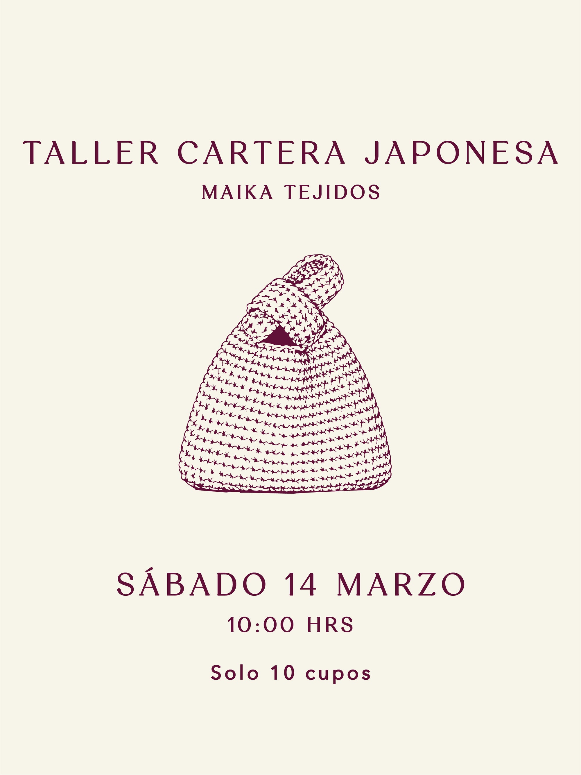 Taller Cartera Japonesa - Maika Tejidos - Sábado 14 de Marzo