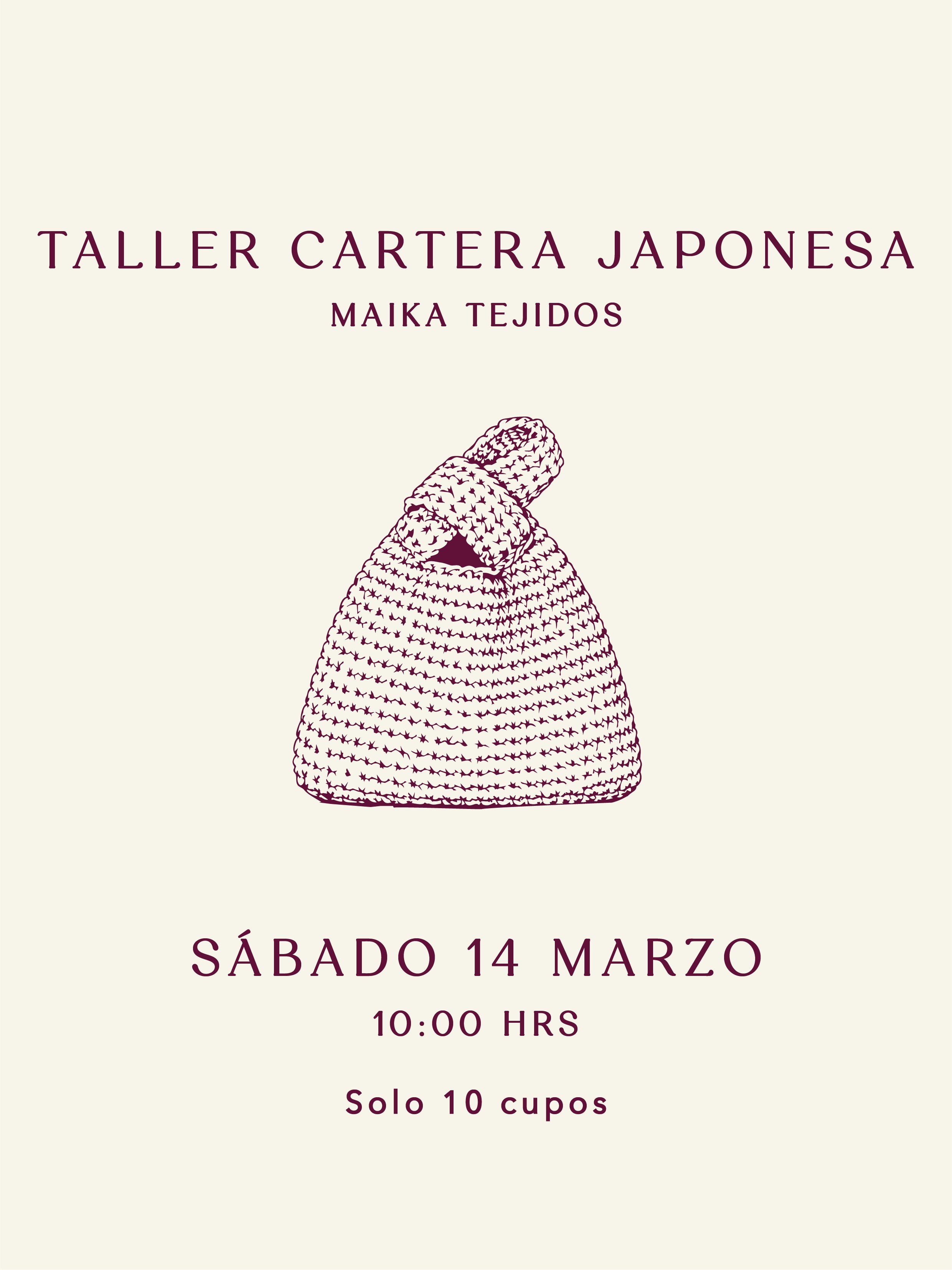 Taller Cartera Japonesa - Maika Tejidos - Sábado 14 de Marzo